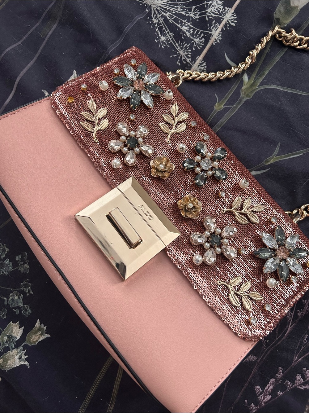 ALDO Embellished Pink Chain Shoulder Bag